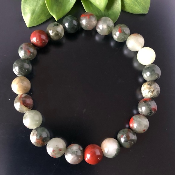Bloodstone 8mm Natural Stone Beads Stretchable Bracelet - Picture 3 of 3